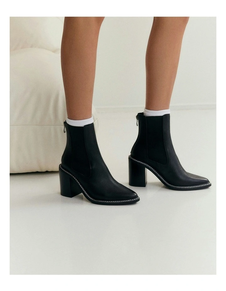 Luxe High Ankle Leather Boots in Black image 2
