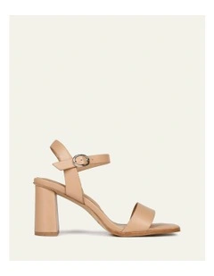 Calais High Heel Leather Sandals in Beige