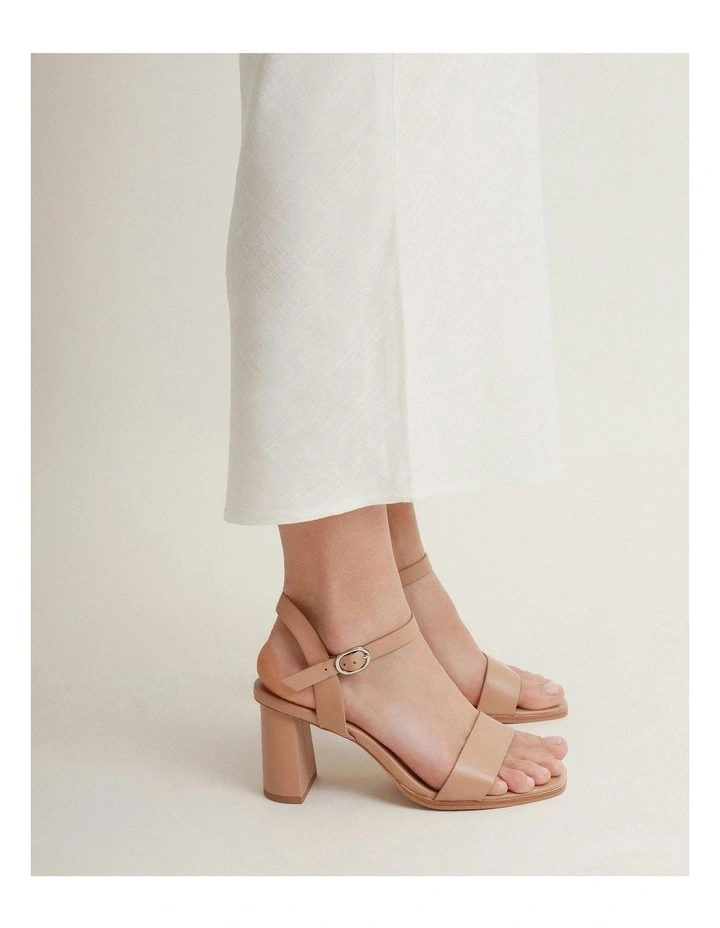 Calais High Heel Leather Sandals in Beige image 2