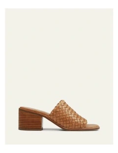 Whaler Mid Heel Leather Sandals in Tan