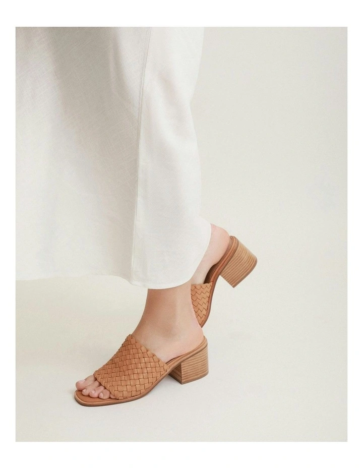 Whaler Mid Heel Leather Sandals in Tan image 2