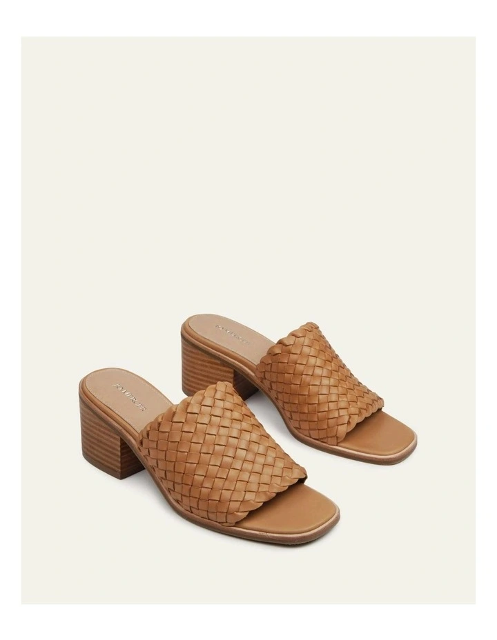 Whaler Mid Heel Leather Sandals in Tan image 3