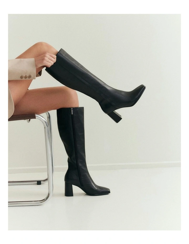 Nellie Knee Leather Boots in Black image 2