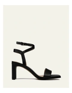 Natsu Mid Heel Leather Sandals in Black
