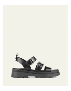 Gia Flat Leather Sandals in Black