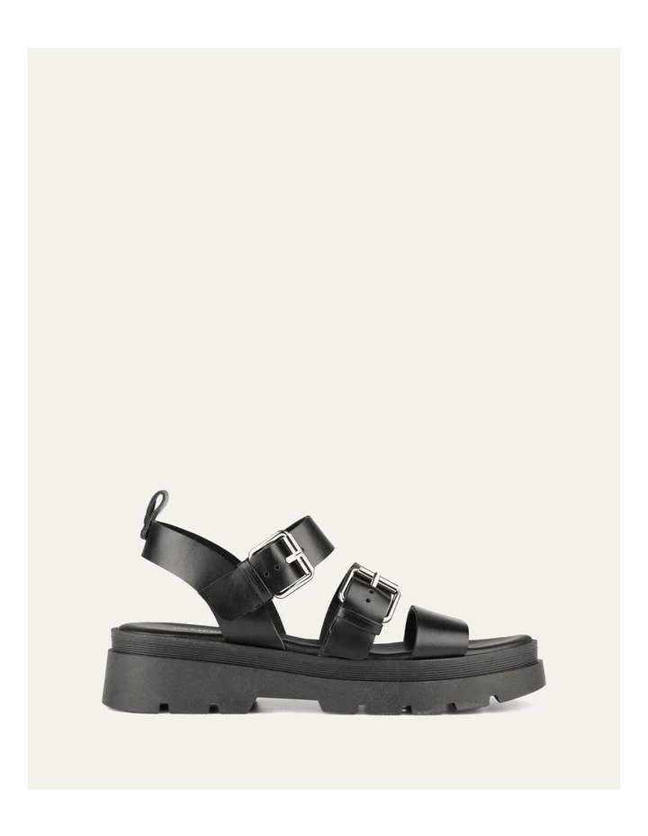 Gia Flat Leather Sandals in Black image 1