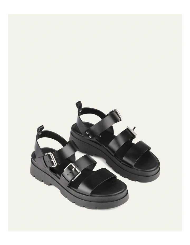 Gia Flat Leather Sandals in Black image 3