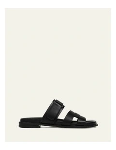 Hendrix Flat Leather Slides in Black