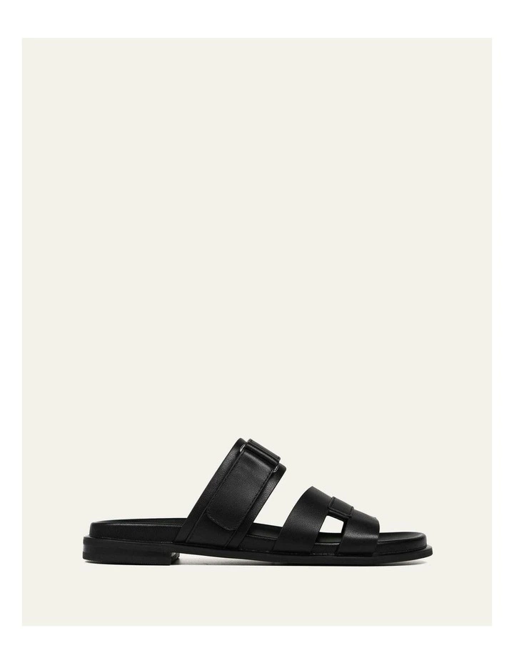 Hendrix Flat Leather Slides in Black image 1