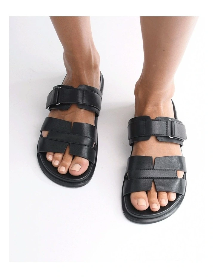 Hendrix Flat Leather Slides in Black image 2