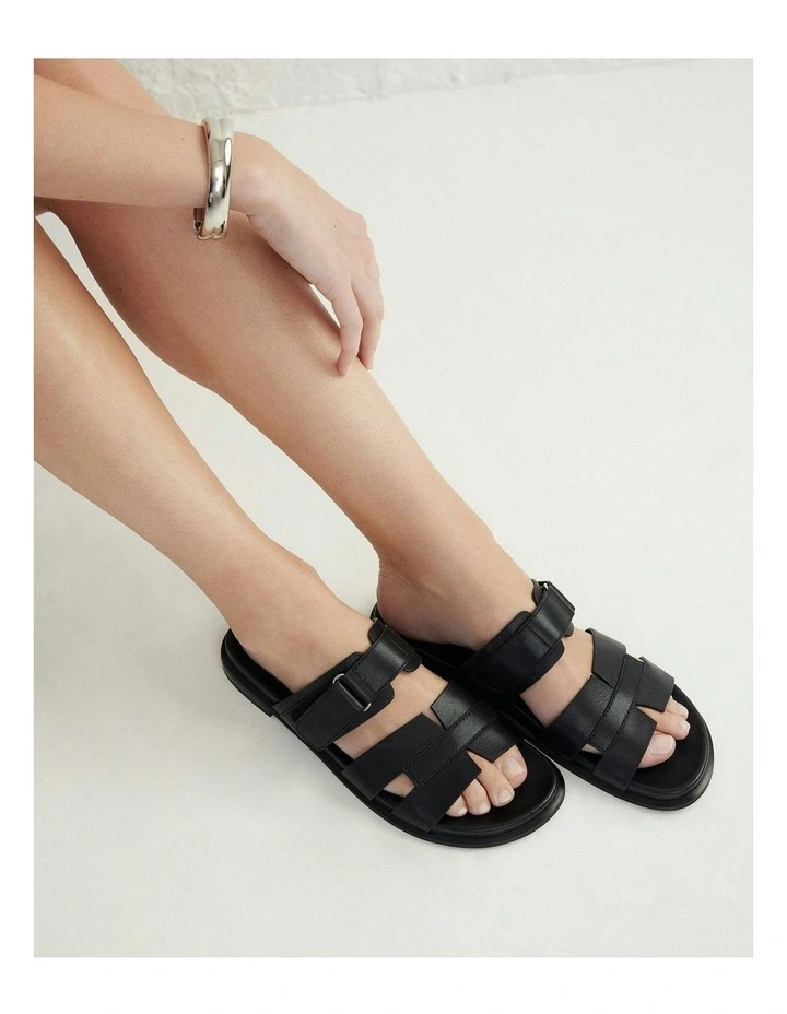 Hendrix Flat Leather Slides in Black image 3