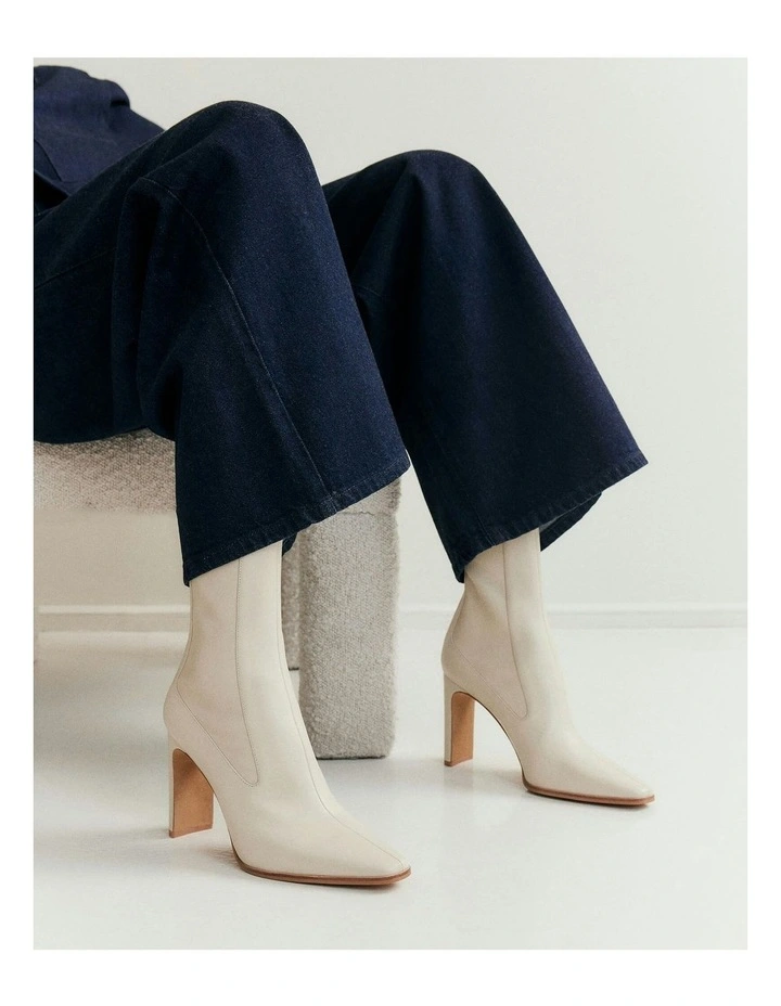 June High Ankle Leather Boots in Off White image 2