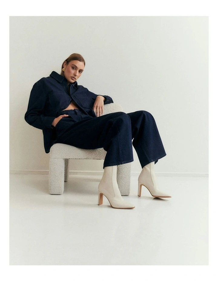 June High Ankle Leather Boots in Off White image 7