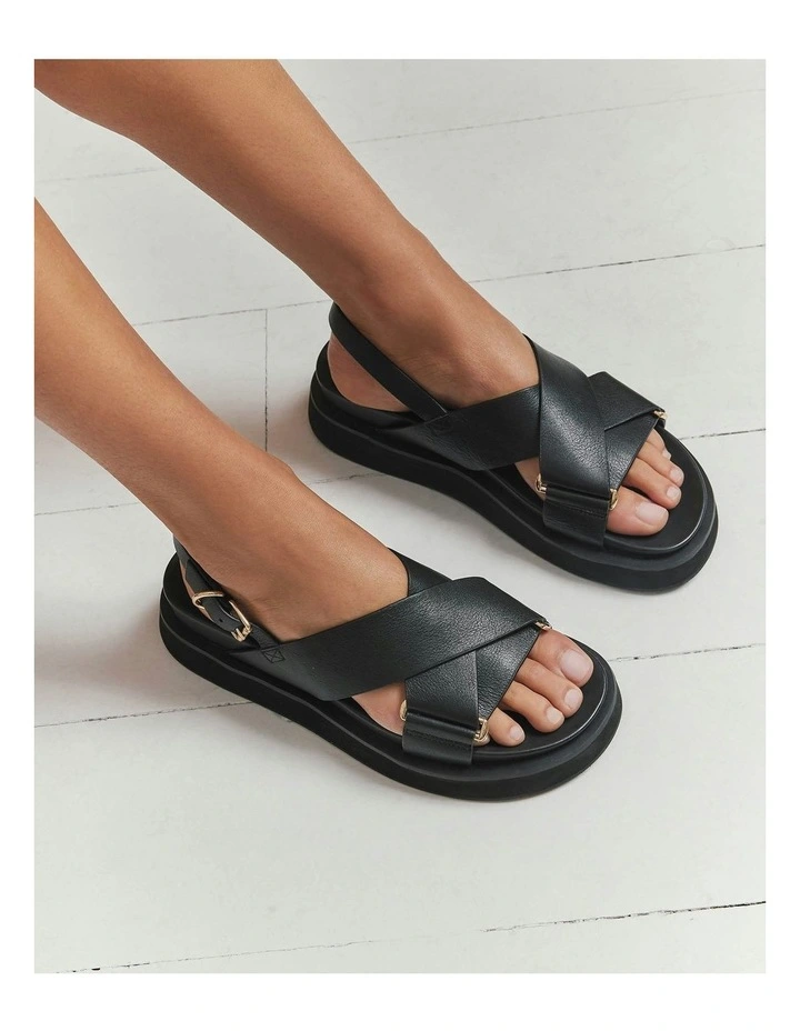Marley Flat Leather Sandals in Black image 7