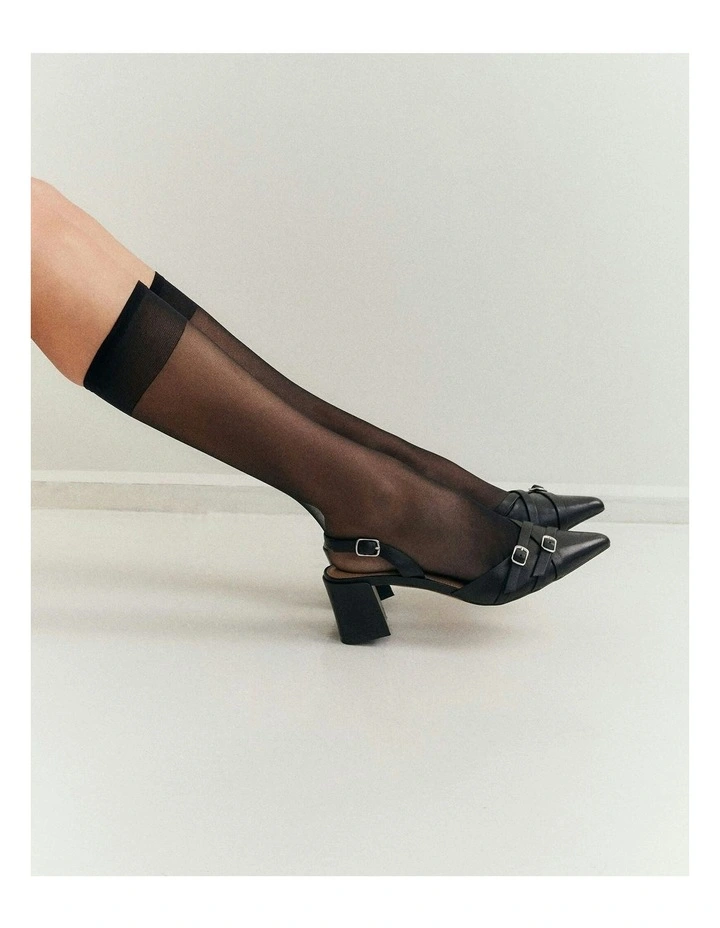 Coby Low Leather Heels in Black image 2