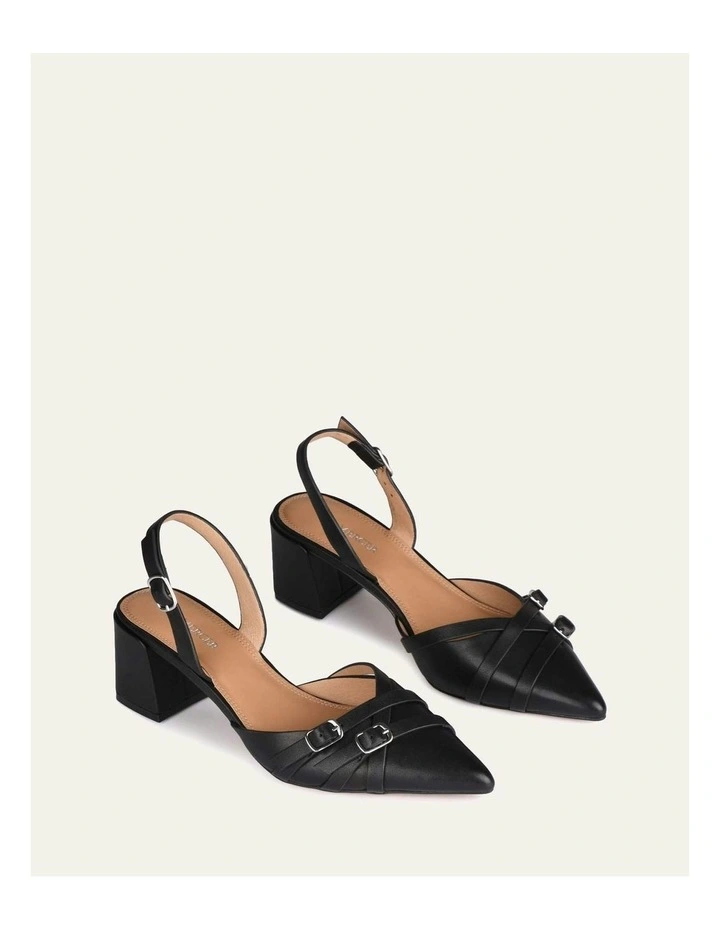 Coby Low Leather Heels in Black image 3
