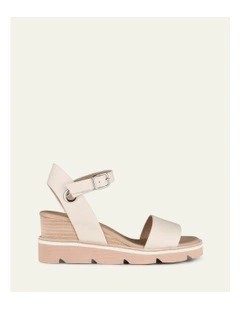 Katie Mid Heel Wedge Leather Sandals in Bone