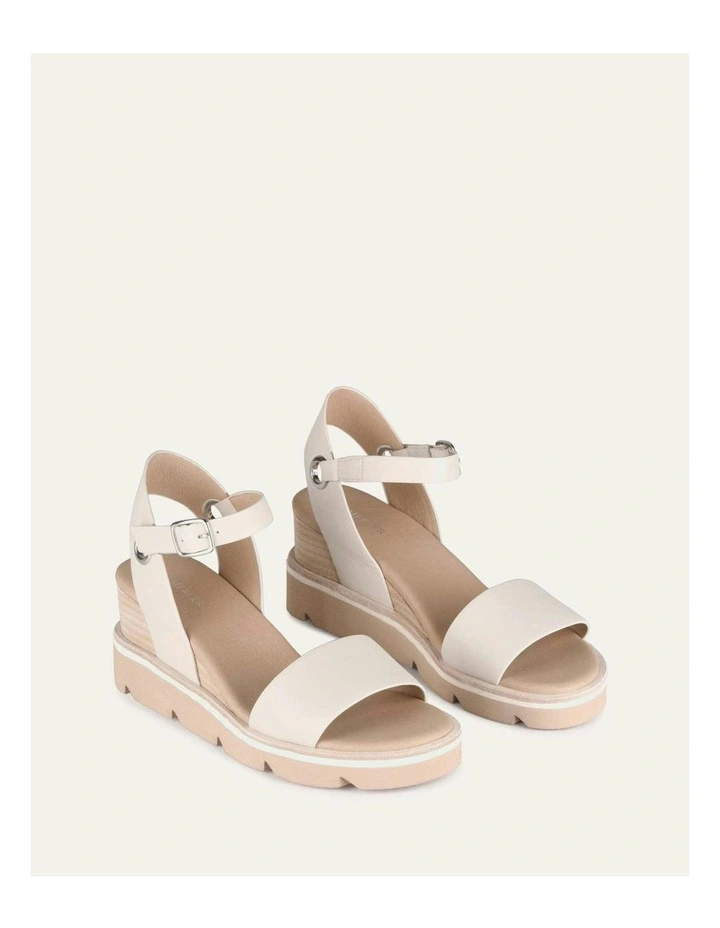 Katie Mid Heel Wedge Leather Sandals in Bone image 2