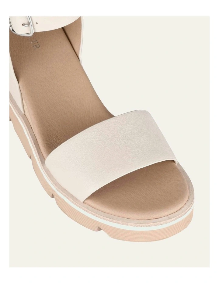 Katie Mid Heel Wedge Leather Sandals in Bone image 3