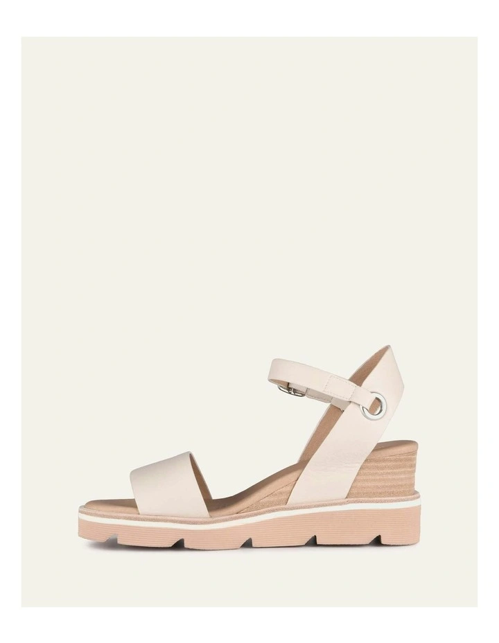 Katie Mid Heel Wedge Leather Sandals in Bone image 5