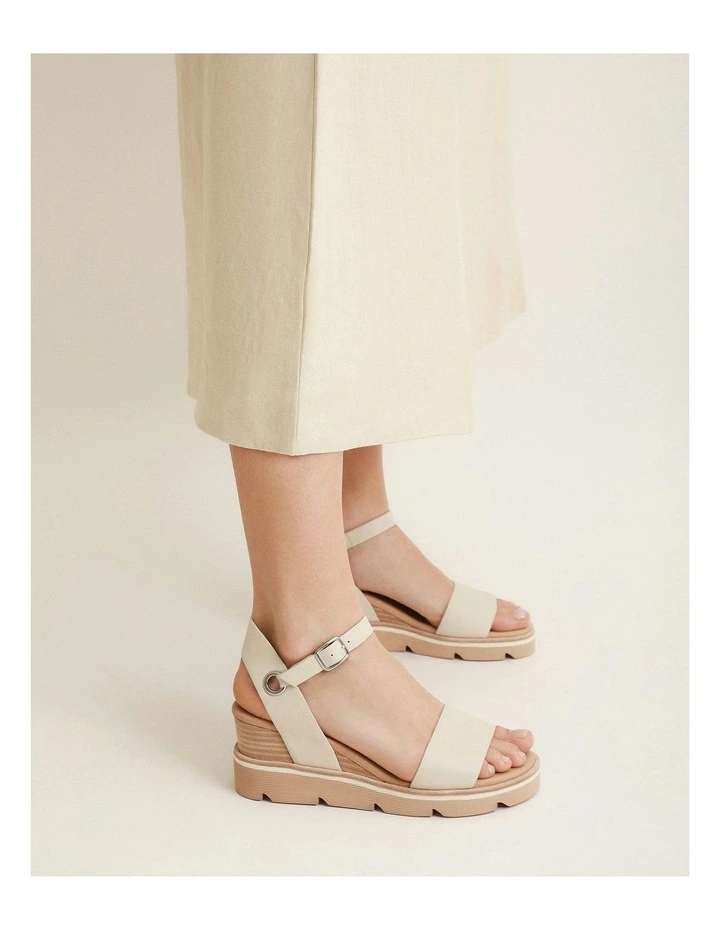 Katie Mid Heel Wedge Leather Sandals in Bone image 6