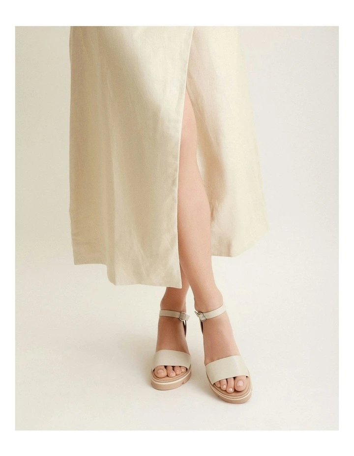 Katie Mid Heel Wedge Leather Sandals in Bone image 7
