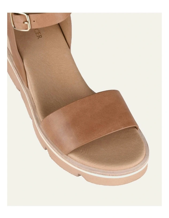 Katie Mid Heel Wedge Leather Sandals in Tan image 4