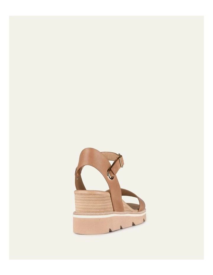 Katie Mid Heel Wedge Leather Sandals in Tan image 5