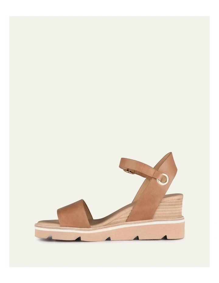 Katie Mid Heel Wedge Leather Sandals in Tan image 6