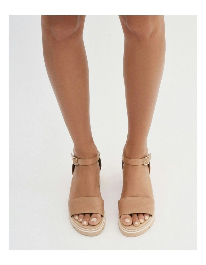 Katie Mid Heel Wedge Leather Sandals in Tan image 7