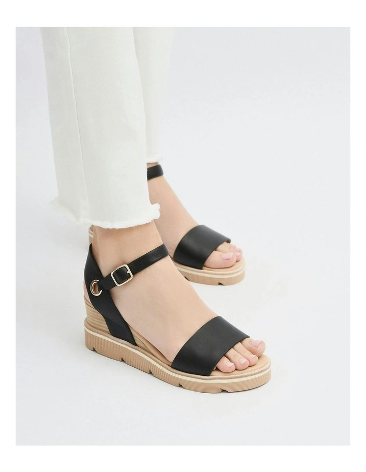 Katie Mid Heel Wedge Leather Sandals in Black image 2