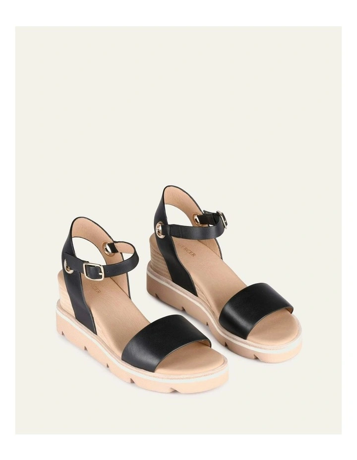 Katie Mid Heel Wedge Leather Sandals in Black image 3
