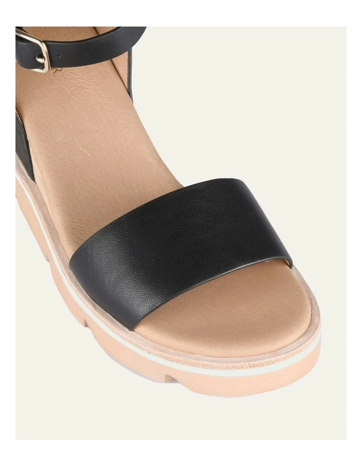 Katie Mid Heel Wedge Leather Sandals in Black image 4