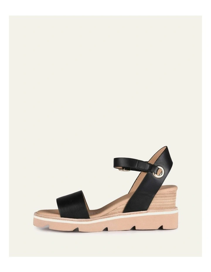 Katie Mid Heel Wedge Leather Sandals in Black image 6