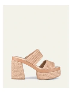 Felicity High Heel Platform Raffia Sandals in Tan