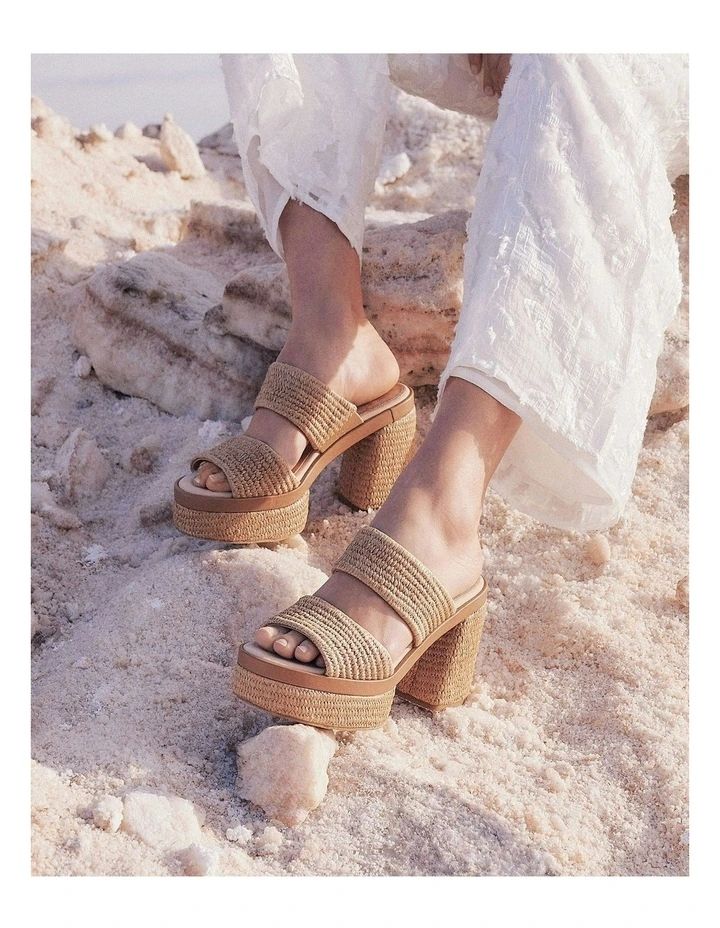 Felicity High Heel Platform Raffia Sandals in Tan image 2