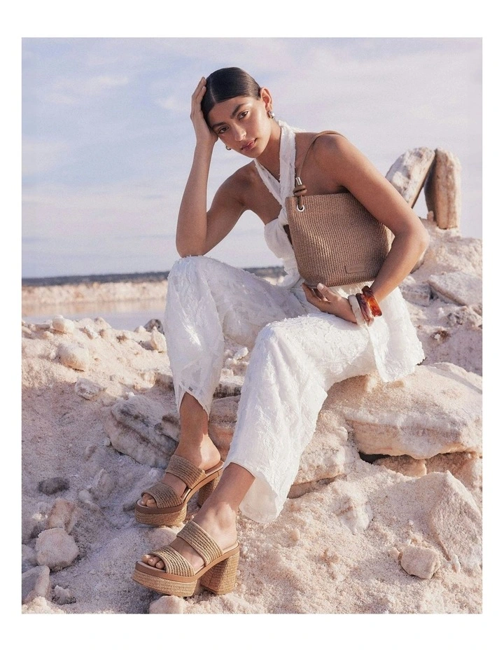 Felicity High Heel Platform Raffia Sandals in Tan image 7