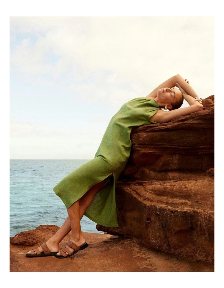 Hendrix Flat Leather Slides in Dark Tan image 3