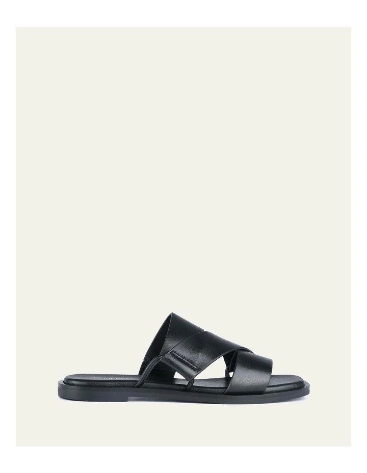 Shelby Flat Leather Slides in Black image 1