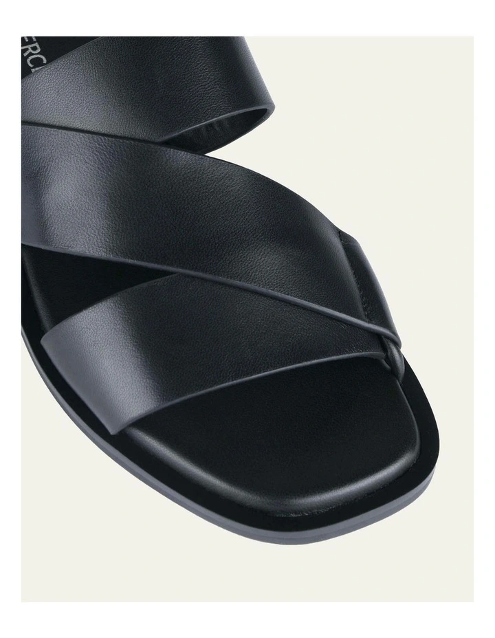 Shelby Flat Leather Slides in Black image 4