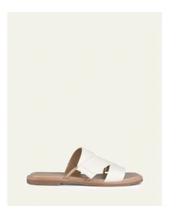 Shelby Flat Leather Slides in Off White
