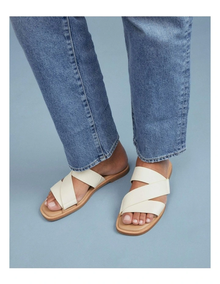 Shelby Flat Leather Slides in Off White image 2
