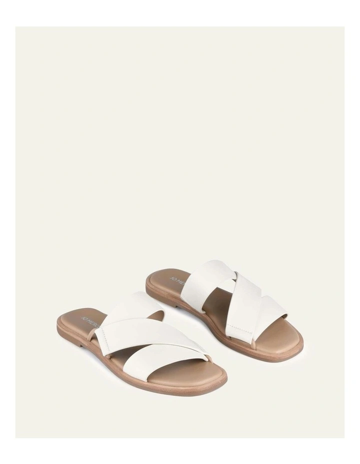 Shelby Flat Leather Slides in Off White image 3