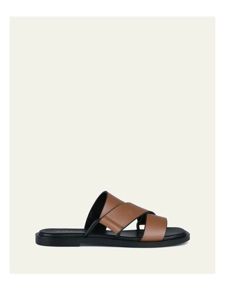 Shelby Flat Leather Slides in Dark Tan image 1