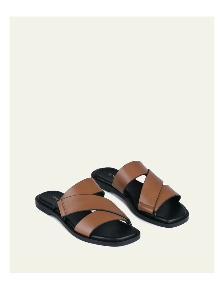 Shelby Flat Leather Slides in Dark Tan image 3