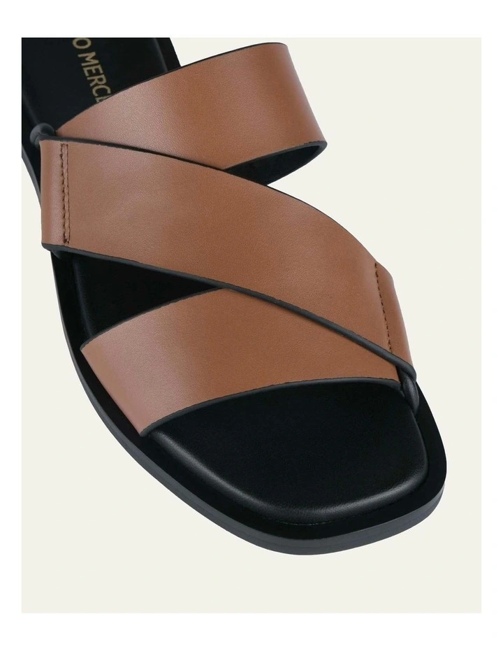 Shelby Flat Leather Slides in Dark Tan image 4
