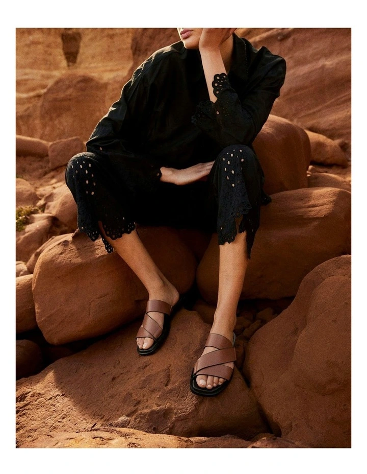 Shelby Flat Leather Slides in Dark Tan image 6
