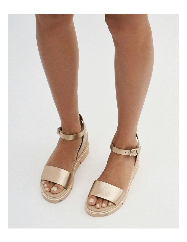 Katie Mid Heel Wedge Sandals in Gold image 2
