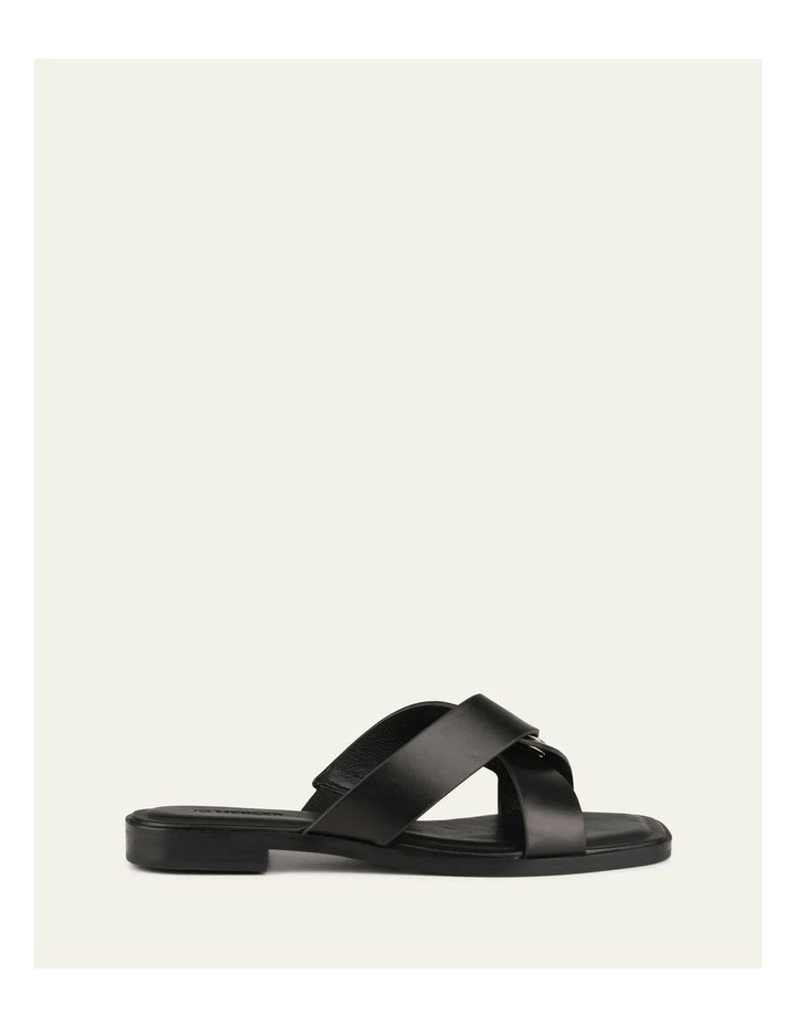 Piper Flat Slides Leather Sandals in Black image 1