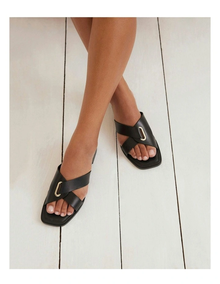 Piper Flat Slides Leather Sandals in Black image 2